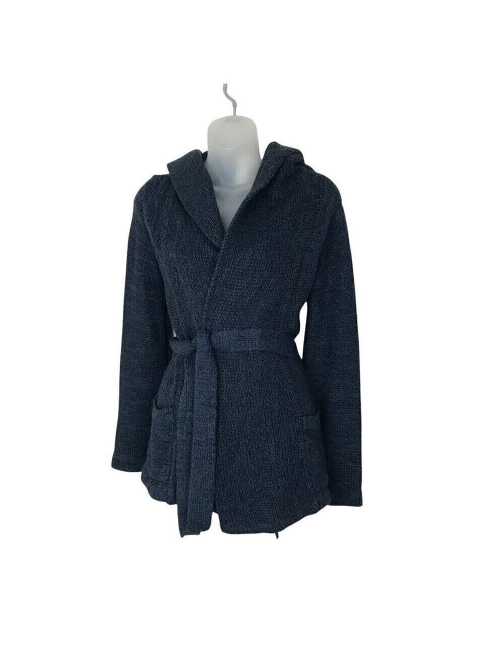 Free People Blue Cardigan With Belt Two Front Pockets and Hooded Size XS